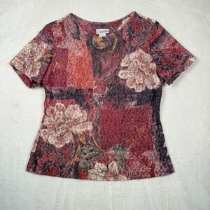 Vintage Gantos Pink Floral‎ Top Large Textured Mesh Whimsical Fairy Cottagecore